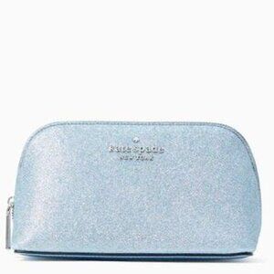 Kate Spade ♠️ Frosty Blue Tinsel Small Glitter Cosmetic Case Makeup Travel